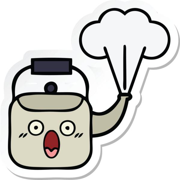 Bir insan tarafından çizilmiş dumanı tüten şirin bir çizgi film çıkartması.