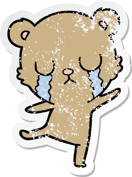 Ağlayan bir ayının hüzünlü çıkartması bir insan tarafından çizilmiş hüzünlü bir dans yapıyor.