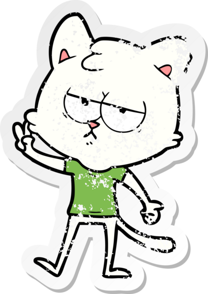 Bir insan tarafından çizilmiş sıkıntılı bir çizgi film kedisinin çıkartması.