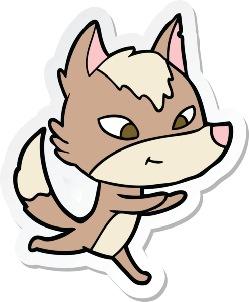 Bir insan tarafından çizilmiş dost canlısı bir kurt çizgi filminin çıkartması.