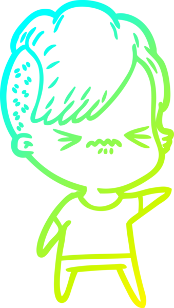 Bir çizgi film karakteri çizen soğuk gradyan, bir insan tarafından çizilmiş hippi bir kız.