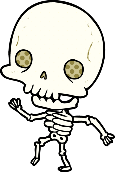 Bir insan tarafından çizilmiş şirin dans eden iskelet.