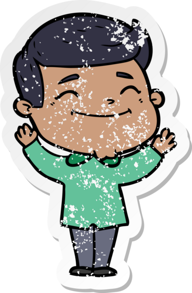 Bir insan tarafından çizilmiş mutlu bir çizgi film karakterinin sıkıntılı çıkartması.