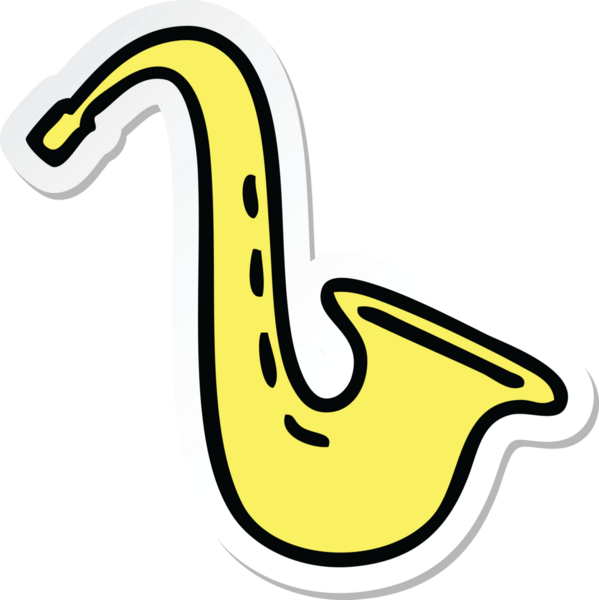 Bir insan tarafından çizilmiş şirin bir müzik saksafonunun çıkartması.