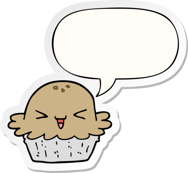 Bir insan tarafından çizilmiş baloncuk çıkartmalı şirin bir çizgi film pastası.