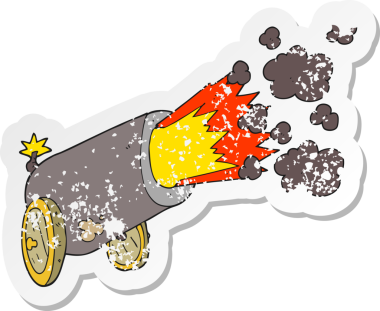 Bir çizgi filmin gerilemiş çıkartması. Bir insan tarafından çizilmiş büyük bir top atışı.