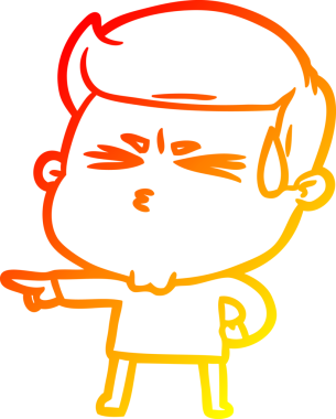 Bir insan tarafından çizilmiş terleyen bir çizgi film karakterinin sıcak çizgi çizimi.