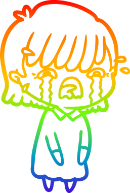 Gökkuşağı gradyan çizimi bir insan tarafından çizilmiş ağlayan bir çizgi kız çizimi