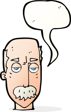 Bir insan tarafından çizilmiş bir konuşma balonuyla sıkılmış yaşlı bir adam.