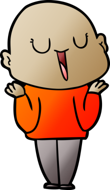 Mutlu çizgi film kel adam bir insan tarafından çizilmiş omuzlarını silkiyor.