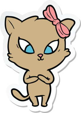 Bir insan tarafından çizilmiş çizgi film kedisinin çıkartması.