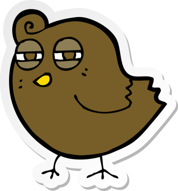 Bir insan tarafından çizilmiş komik bir karikatür kuşunun çıkartması.