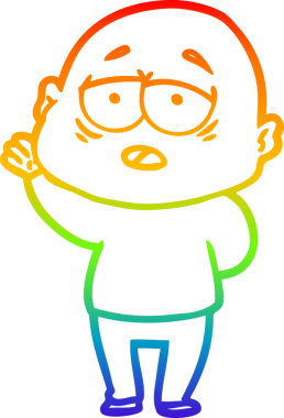 Gökkuşağı gradyan çizgi çizimi bir insan tarafından çizilmiş yorgun kel bir adam