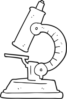 Bir insan tarafından çizilmiş siyah beyaz karikatür mikroskobu.