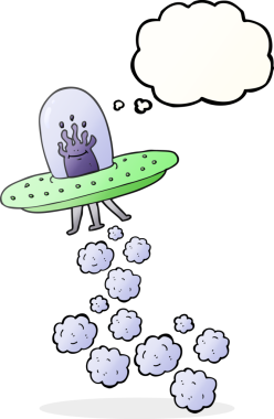 Bir insan tarafından çizilmiş serbest çizim balon karikatür uçan daire.