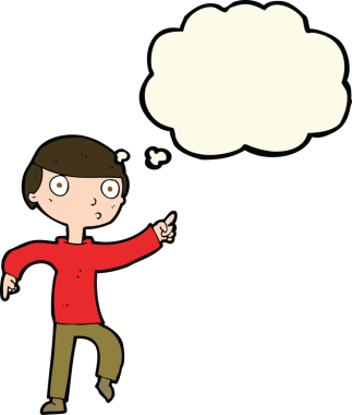 Çizgi filmci çocuk bir insan tarafından çizilmiş düşünce balonuyla işaret ediyor.