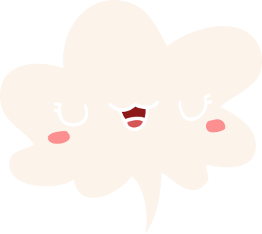 Bir insan tarafından çizilmiş, konuşma baloncuklu şirin çizgi film suratı.