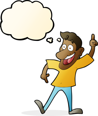 Düşünce baloncuğu insan tarafından çizilmiş harika bir fikri olan çizgi film adamı.