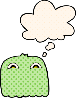 Bir insan tarafından çizilmiş çizgi roman tarzında düşünce baloncuğu olan çizgi film hayaleti.