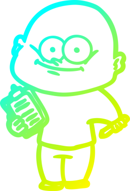 Bir insan tarafından çizilmiş, kel bir adamın soğuk çizgi çizimi.