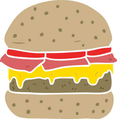 Bir insan tarafından çizilmiş düz renkli çizgi film burgeri.