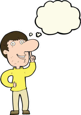 Bir insan tarafından çizilmiş düşünce baloncuğu fikri olan çizgi film adamı.