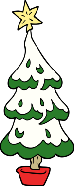 Bir insan tarafından çizilmiş karlı Noel ağacı.