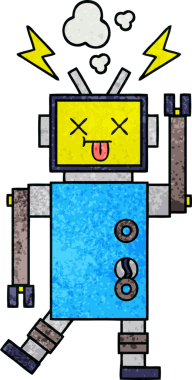 Bir insan tarafından çizilen robot arızasının retro grunge desen karikatürü