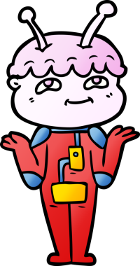 Bir insan tarafından çizilmiş dost canlısı çizgi film uzay adamı.