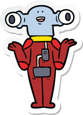 Bir insan tarafından çizilmiş dost canlısı bir uzaylı çizgi filminin çıkartması.