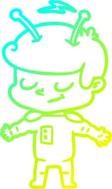 Bir insan tarafından çizilmiş dost canlısı bir uzay adamının soğuk çizgi çizimi.