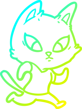 Bir insan tarafından çizilmiş kafası karışmış çizgi film kedisinin soğuk gradyan çizgisi.