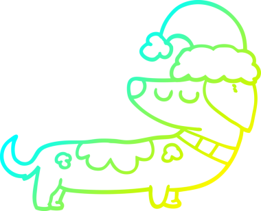 Bir insan tarafından çizilmiş noel şapkası giyen bir köpeğin soğuk gradyan çizimi