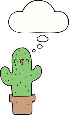 Bir insan tarafından çizilmiş düşünce baloncuklu çizgi film kaktüsü.