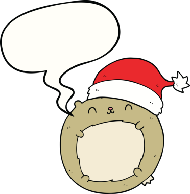 Bir insan tarafından çizilmiş konuşma baloncuğu olan şirin bir çizgi film Noel ayısı.