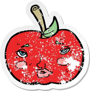 Bir insan tarafından çizilmiş karikatür elmasının gerilimli yapıştırması.