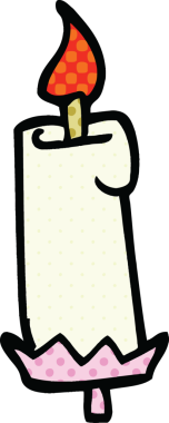 Bir insan tarafından çizilmiş çizgi roman tarzı yanan mum.
