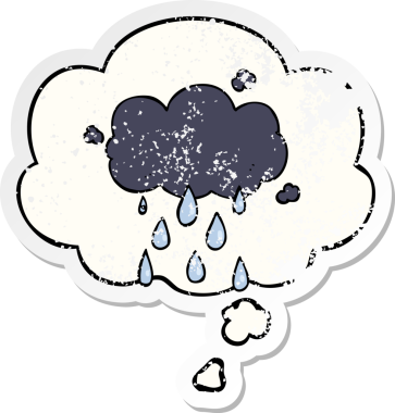 Düşünce baloncuklarıyla yağmur gibi yağmur yağıyor. Bir insan tarafından çizilmiş yıpranmış bir çıkartma gibi.