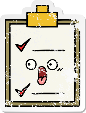 Bir insan tarafından çizilmiş şirin bir karikatür kontrol listesinin sıkıntılı etiketi