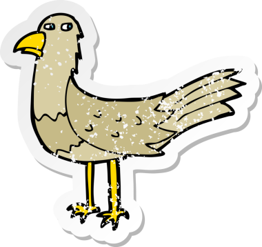 Bir insan tarafından çizilmiş karikatür kuşunun gerilmiş çıkartması.