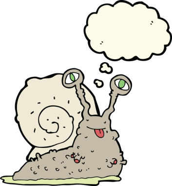 Düşünce baloncuğu insan tarafından çizilmiş iğrenç bir çizgi film sümüklüböceği.