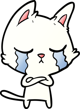 Bir insan tarafından çizilmiş ağlayan çizgi film kedisi.