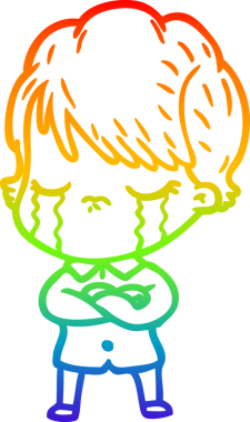 Gökkuşağı gradyan çizimi bir insan tarafından çizilmiş ağlayan bir çizgi kadın çizimi