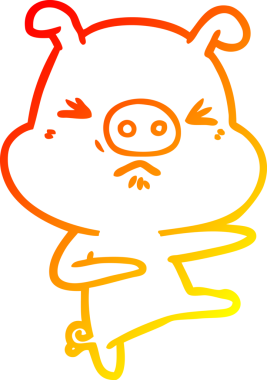 Bir insan tarafından çekilen kızgın domuzun sıcak çizgi çizimi.