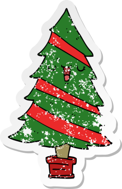 Bir insan tarafından çizilmiş karikatür Noel ağacının sıkıntılı çıkartması.