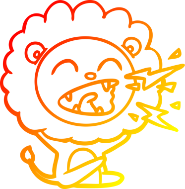 Bir insan tarafından çizilen kükreyen bir aslanın sıcak çizgi çizimi