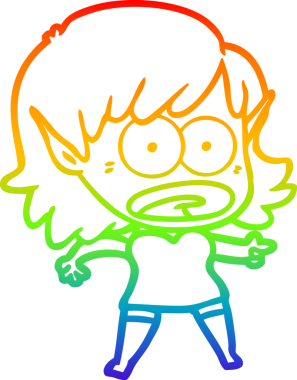 Karikatür çizen gökkuşağı gradyanı bir insan tarafından çizilen elf kızı şok etti.