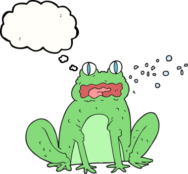 Bir insan tarafından çizilmiş serbest çizim balon karikatür geğiren kurbağa.