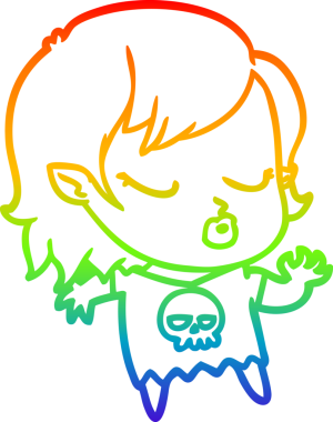 Gökkuşağı gradyan çizgisi. Bir insan tarafından çizilmiş şirin bir vampir kız çizgi filmi.