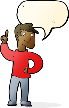 Bir insan tarafından çizilmiş konuşma baloncuğuyla harika bir fikri olan çizgi film adamı.